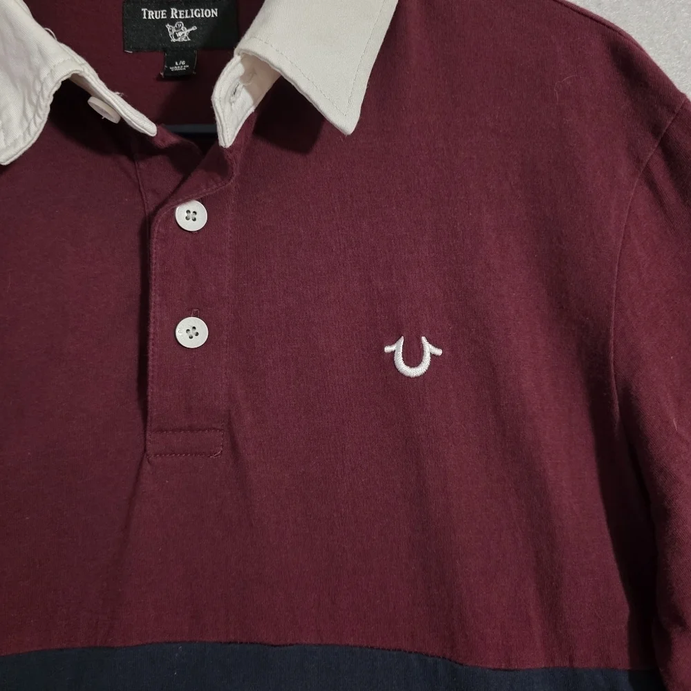 True Religion Mens Color Block Rugby Shirt 100% Cotton 104933 Size Large